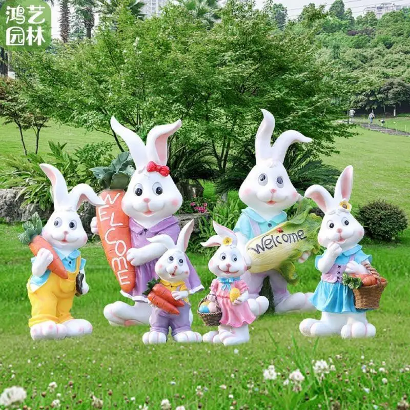 

Cartoon Rabbit Sculpture Fiberglass Home Decoration Outdoor Kindergarten Farm Courtyard Flowerpot Lawn Scenic Ornaments Crafts