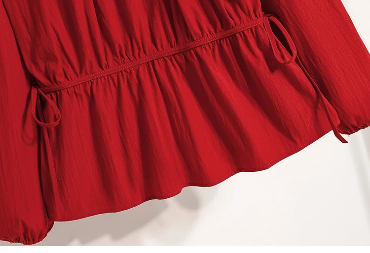 2026 Weiße Bluse mit Kordelzug-Taille, langen Ärmeln, lockerem Schnitt, verjüngendem Peplum, Babydoll-Stil, lässiges Top aus Crinkle-Stoff – Detail 32
