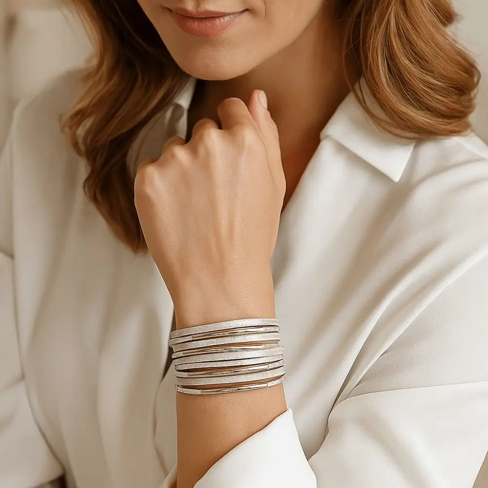 빈티지 메탈 튜브 가죽 팔찌 펑크 글리터 충전 청키 팔찌 와이드 밴드 글리터 충전 팔찌 남성 액세서리