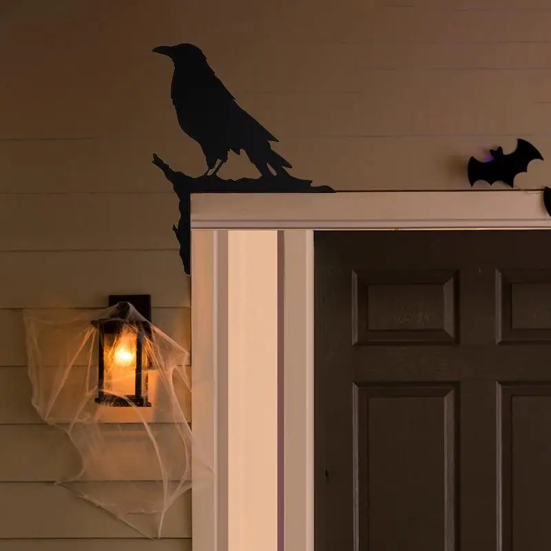 Crow Door Corner Decor Gothic Raven Door Sitter Silhouette 22x18cm Wooden Home Wall Art Funny Window Frame for Home Decor