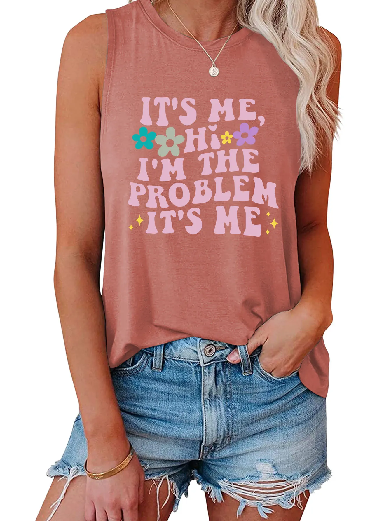 Summer casual crewneck sleeveless vest it's me hi i'm the Problem print fashion blouse new pullover