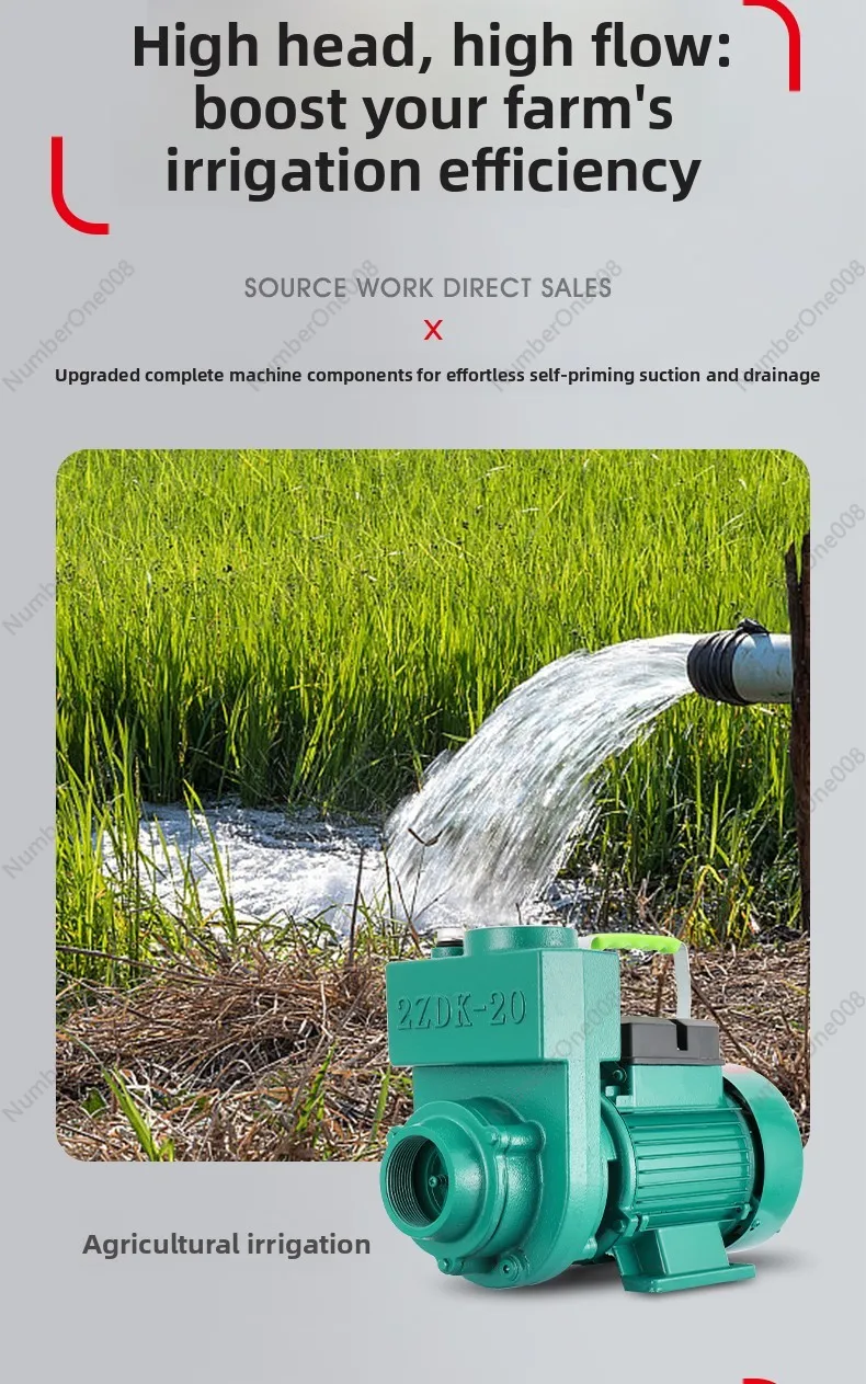 Agricultural Irrigation Pump 220V, High Power Centrifugal Self Priming for Clean & Dirty Water, Large Capacity view 5