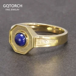 Handmade Vintage Klaus Mikaelson Rings With Natural Lapis Lazuli Stone Hexagon Copper Rings for Men Pure Gold Color