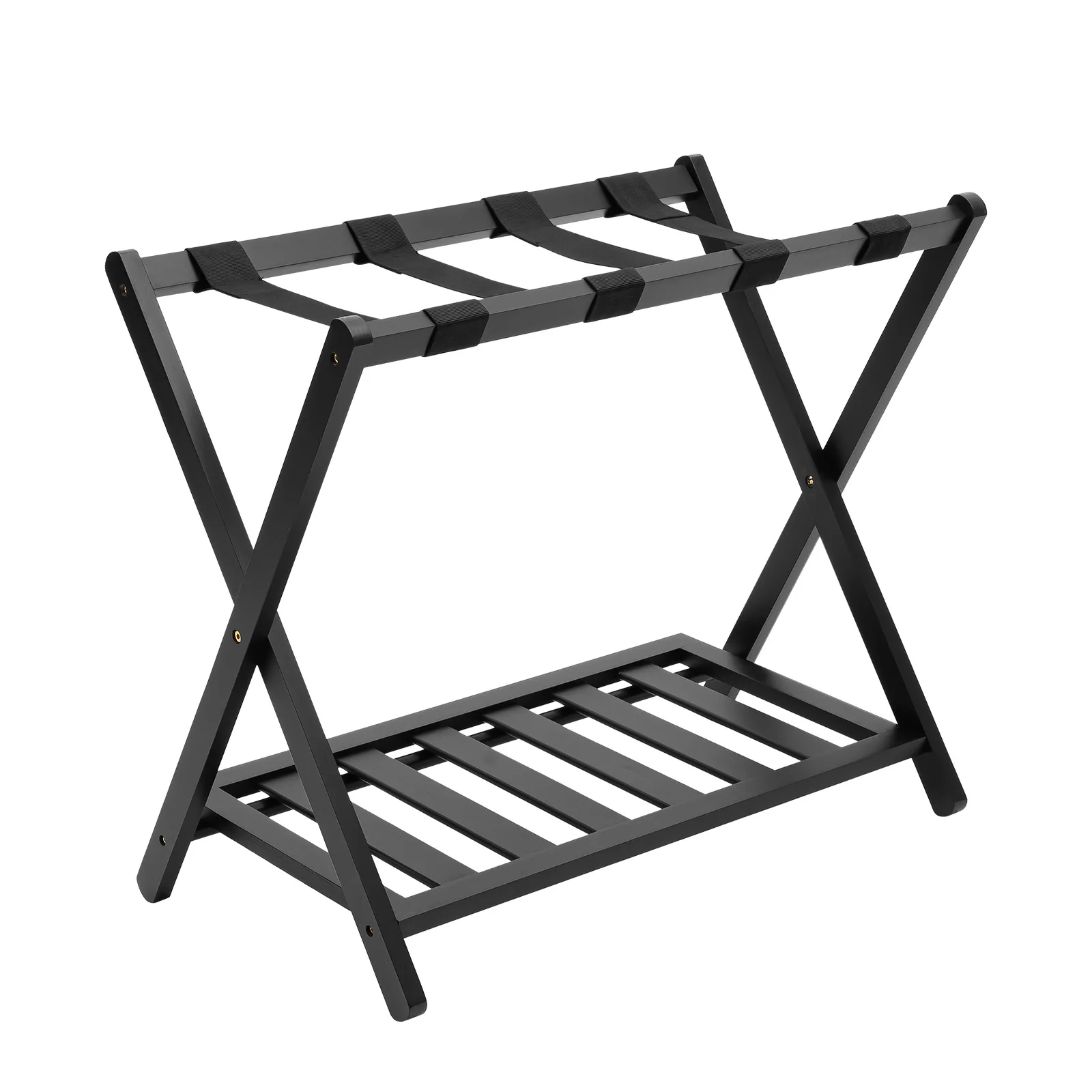 2-Layer Bamboo Luggage Rack Foldable Space-Saving Home Storage Holder for The Bedroom and Guest Room Portable Suitcase Rack