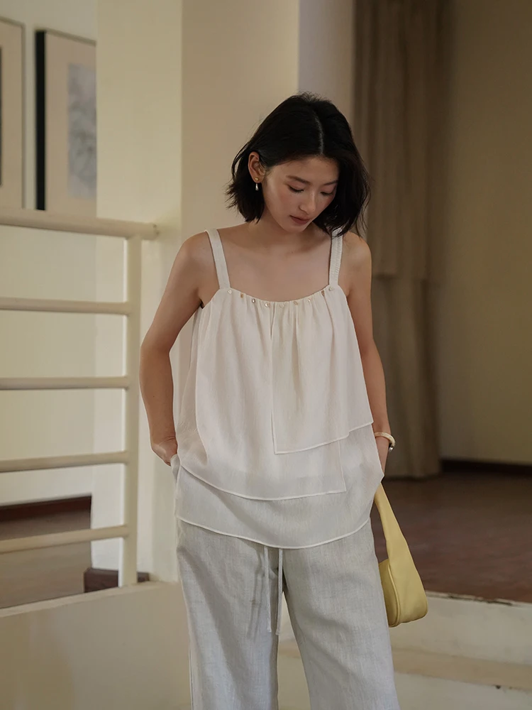 

Свободный летний шифоновый топ-майка для женщин: нежный квадратный вырез, эффект омоложения, повседневная верхняя одежда для отпуска