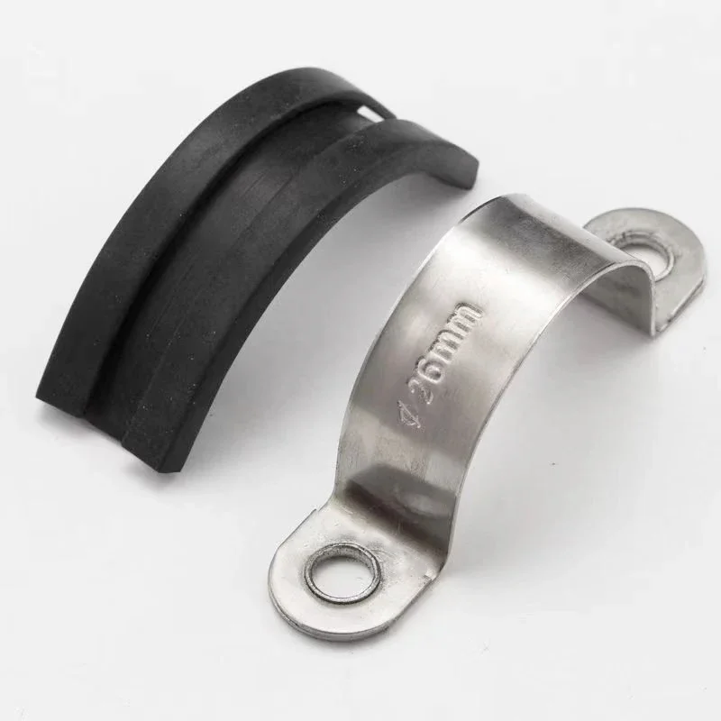 U/R Type Tube Card Water Pipe Clamp Rubber Strip Shock Absorption Insulation Horseback Saddle Throat Hoop 304 Stainless Steel