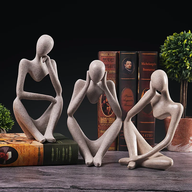 

The Thinker set Abstract Statues Sand Color Sculptures Yoga Figurine Nordic Living Room Decor Decoration Room Desk Ornaments