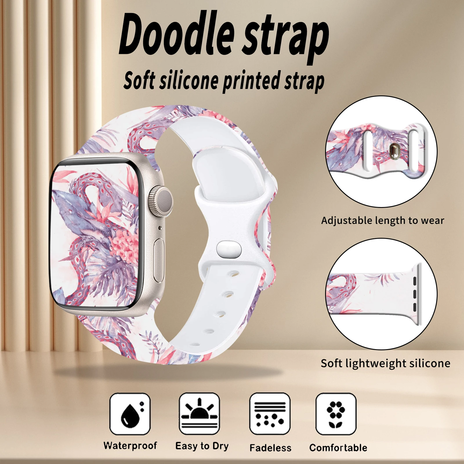 

Ремешок с принтом серии граффити для Apple Watch 10 9 8 7 SE, сменный силиконовый ремешок для iWatch 42 мм, 41 мм, 40 мм, 38 мм