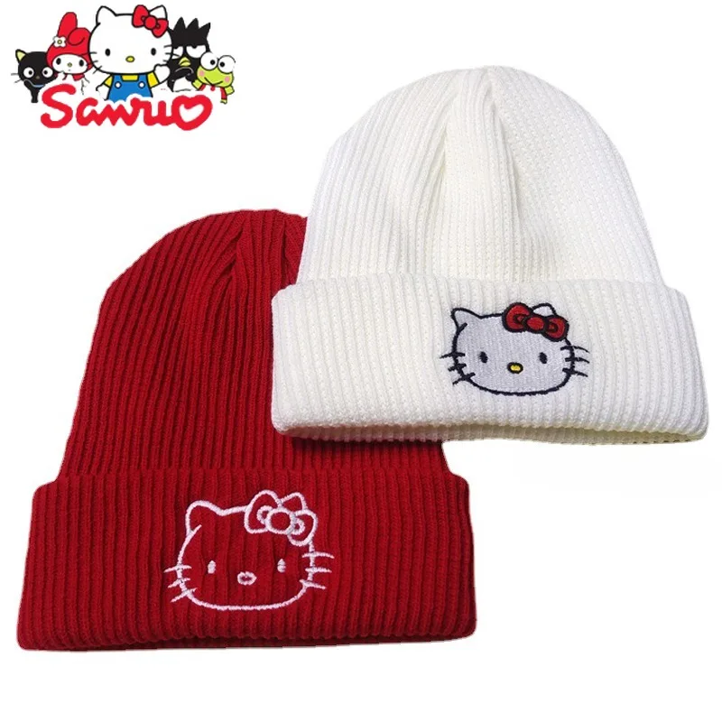 Sanrio Kuromi Hello Kitty Melody Cinnamoroll Pochacco Embroidered Knit Hat Autumn and Winter Thermal Hat Couple Pullover Hat