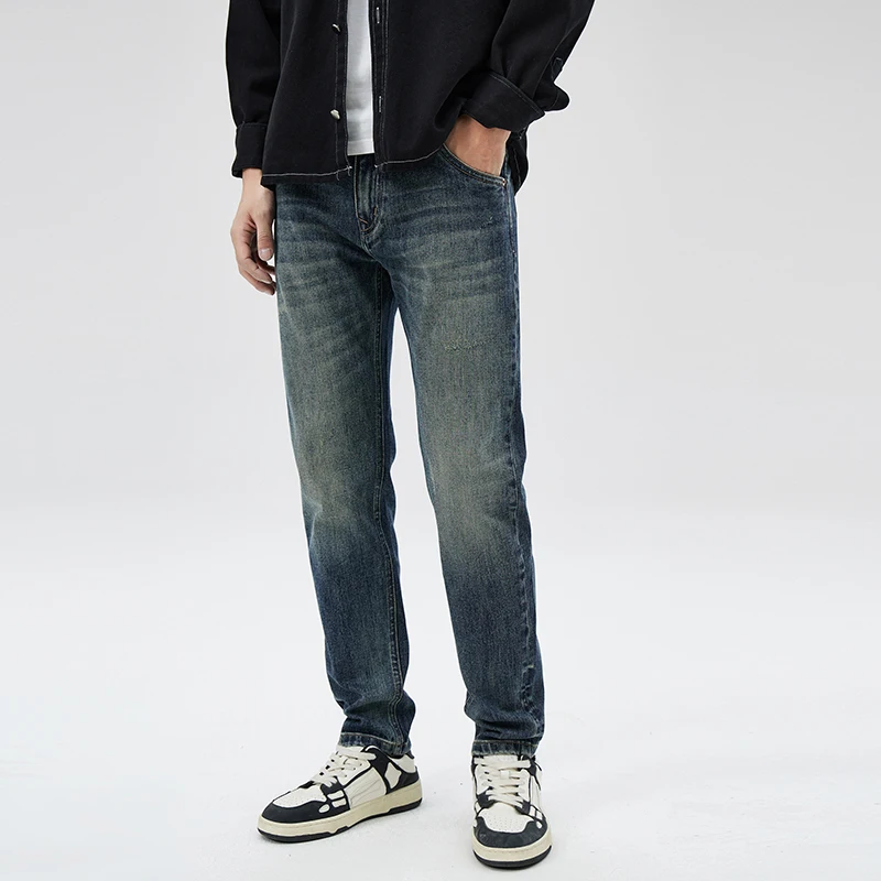 

four seasons fashion personality all match hipster men high street wash water retro nostalgia small straight leg embroidered men