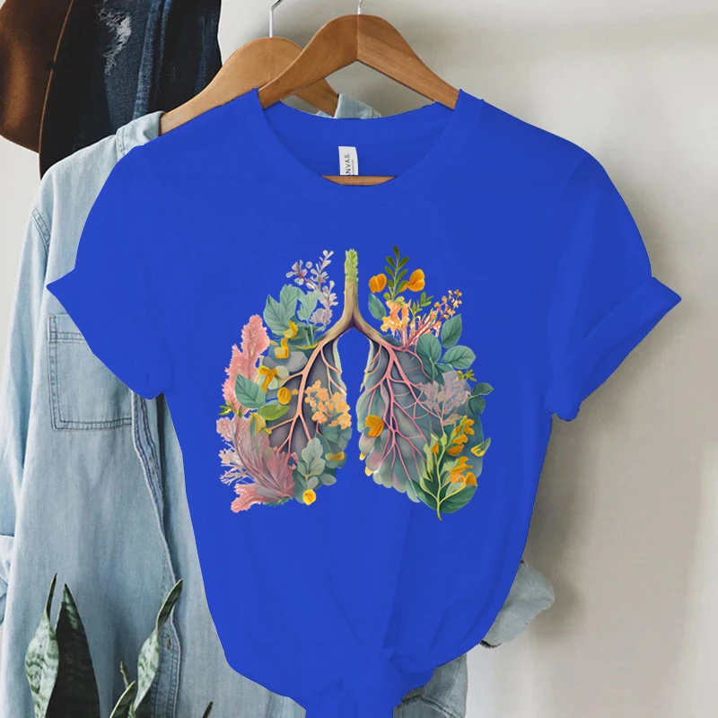 Colorful Anatomical Heart Lungs T-shirt Women Plant Floral Graphic Anatomy Tshirt Top Funny Cardiac Nurse Gift Summer Shirt 2024