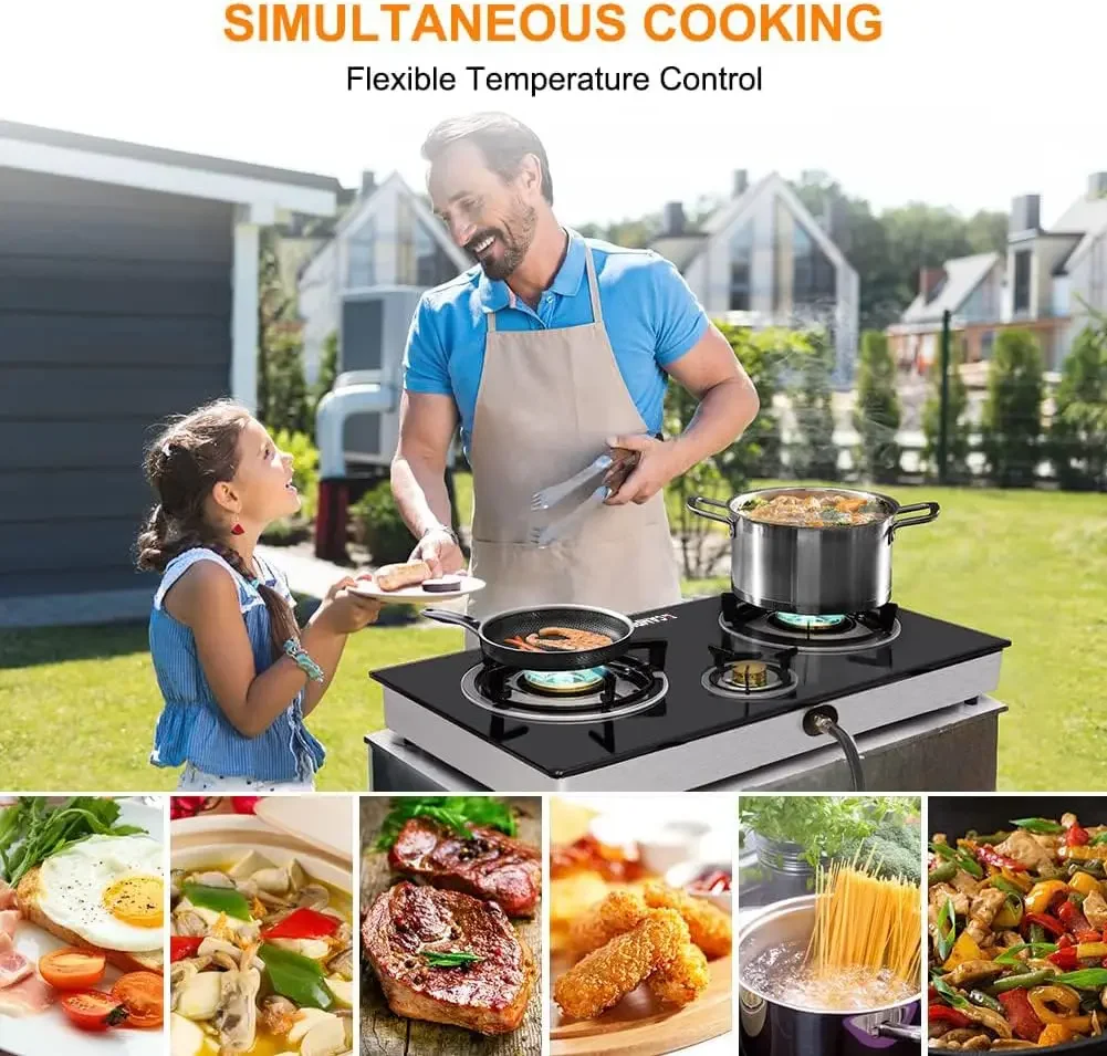 موقد غاز البروبان مع 21,600 وحدة حرارية بريطانية، 3 شعلات موقد البروبان، موقد الطبخ للتخييم من الزجاج المقسى