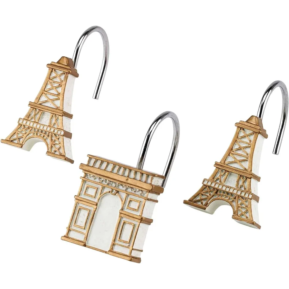 مجموعة دش بوتانيك باريس الأنيقة مع ستارة قماش وخطافات زخرفية لديكور الحمام الأنيق #3