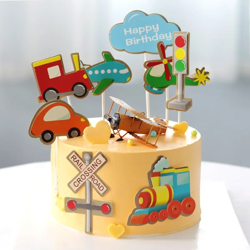 1PC Cute Airplane Cake Topper Cartoon Helicopter Baking Decor For Happy Birthday  Supplies Dessert Ornaments Baby Shower