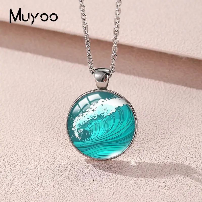 2023 New The Return Wave Pendant Necklace Ocean Round Photo Necklaces Glass Dome Jewelry Gifts