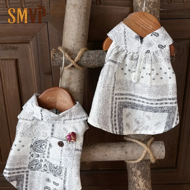 Vintage Bandana Pattern Pet Outfit Lightweight Tencel Fabric Sleeveless Pet Shirt Dress Casual Summer Apparel for Small Dogs