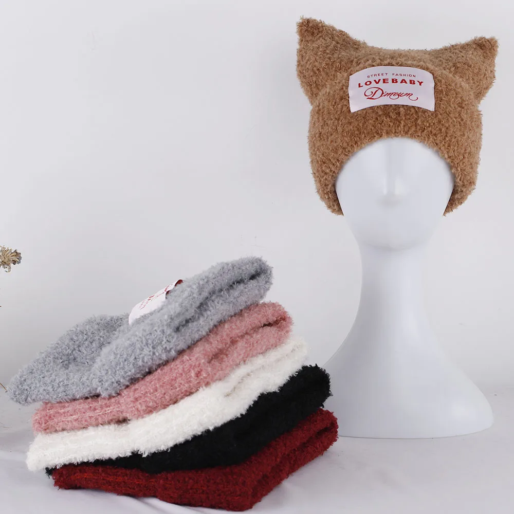 Halloween Hat Japanese Streetwear Harajuku Beanie Little Devil Knitted Hat Women Girls Autumn Winter Cute Cat Lambhair Ears Cap