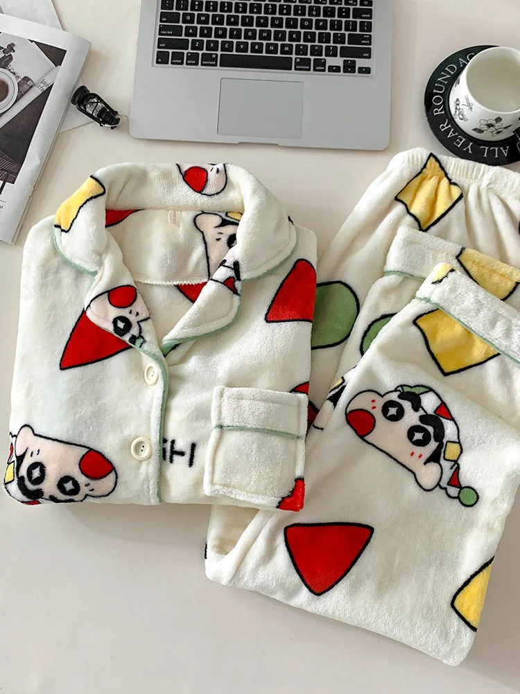 

Kochava Cartoon Pajamas Men's Thiened Coral Fce Flannel Home Clothes Set Long Sve Long Pants Comfortable Winter Sp...