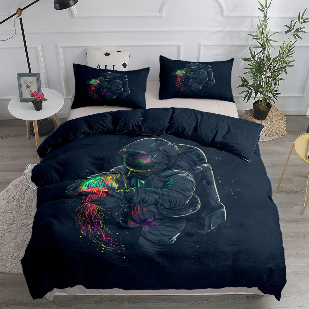 

Neon Space Duvet Cover Set King Queen Double Full Twin Single Size Bed Linen Set