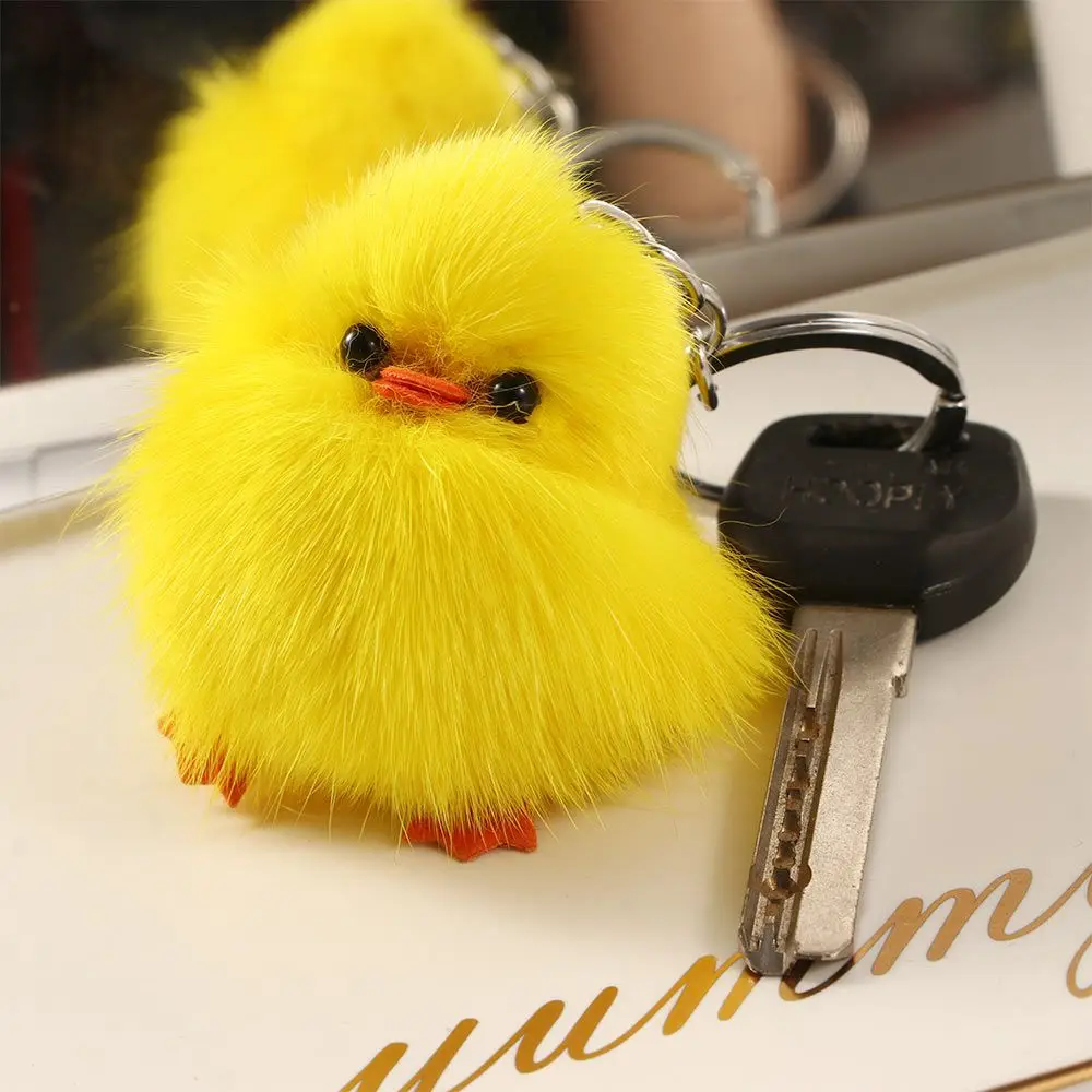 1pc Cute cartoon animal mink fur mini yellow duck plush doll mobile phone backpack pendant fur keychain craft toy children gift