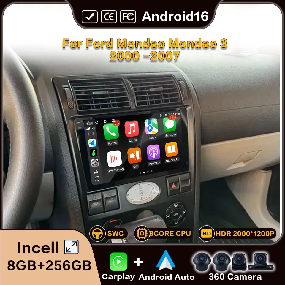 For Ford Mondeo Mk 3 2000 2001 2002  2003-2007 Car Play Wirless Carplay Car Radio Multimedia Automtive 2Din Android 16 Player