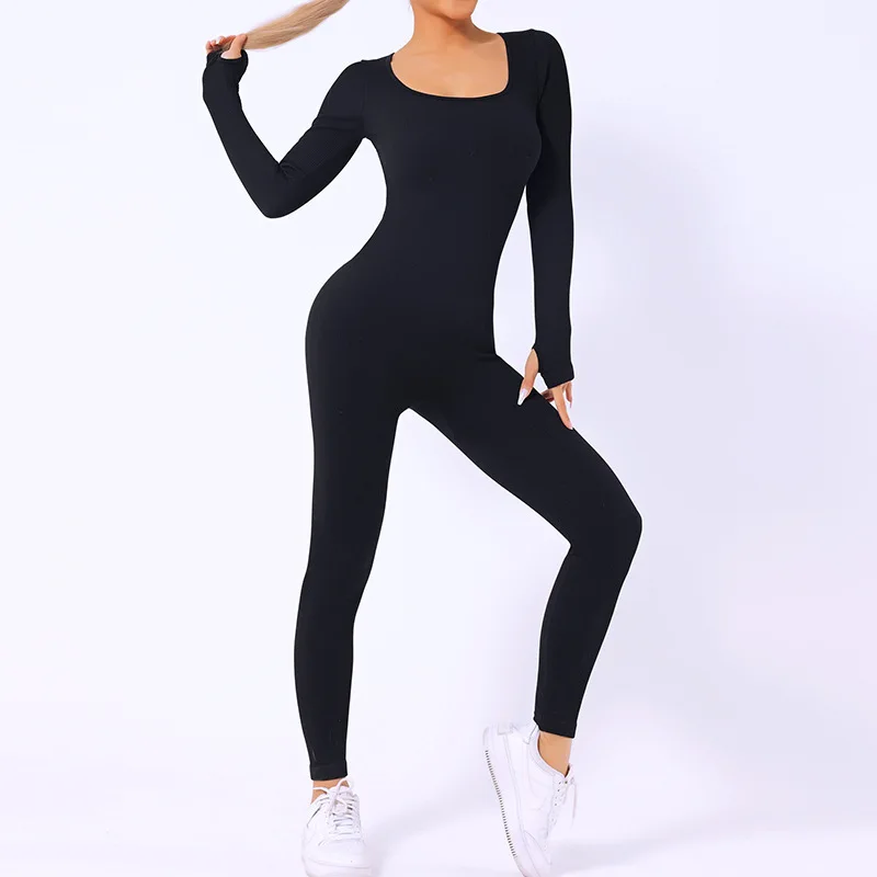 New one-piece long sleeve tight yoga suit high elastic sports seamless yoga jumpsuit fitness running elastic women's sportswear