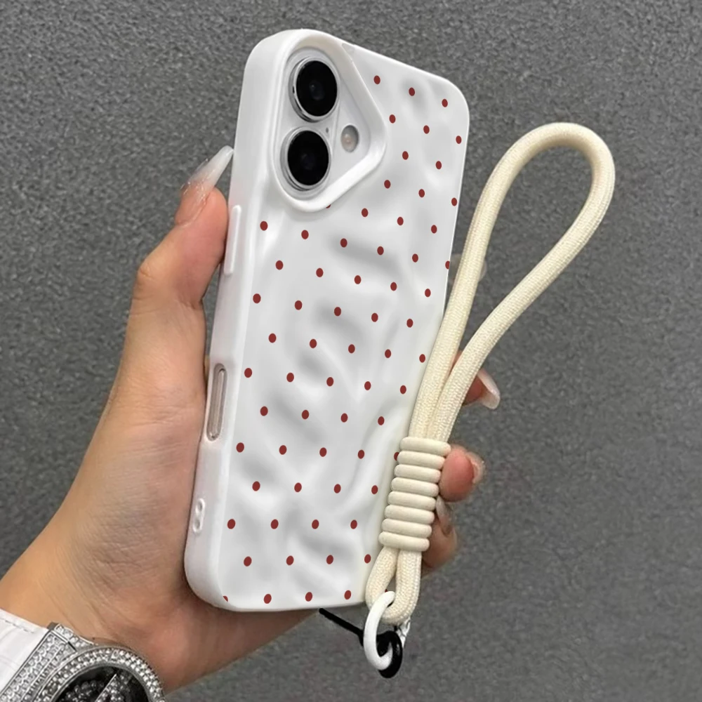 Einfache rosa gepunktete Falten-Silikon-Handyhülle für iPhone 17 15 13 11 12 14 16 17 Pro Max 14 Plus 17Air mit Lanyard-Hülle – Detail 6