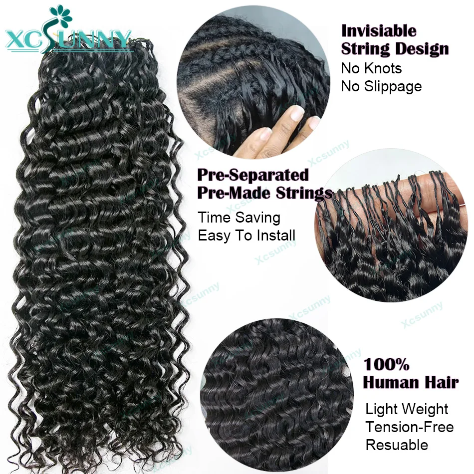 Extensions de cheveux au Crochet cheveux humains pré-séparés sans nœuds Crochet cheveux humains paquets bouclés avec ficelle Stable pour les femmes noires