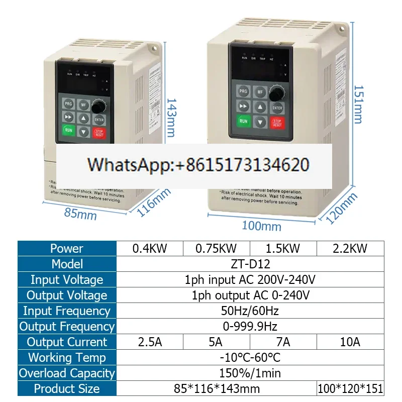 VFD 1ph 220V Inverter 0.4KW 0.75KW 1.5KW 2.2KW Output 1PH 220V Submersible Pumps Unidirectional Motor Speed Control AC Drive