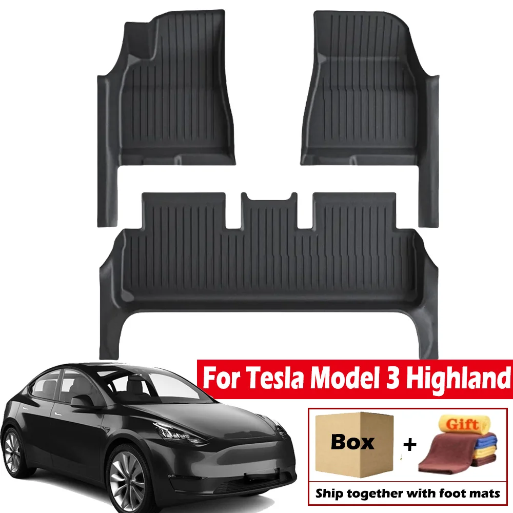 For Tesla Model 3 Highland 2024 TPE Floor Mats,With Door Sill Protector Full Cover Double Layer TPE Carpet Floor Mats