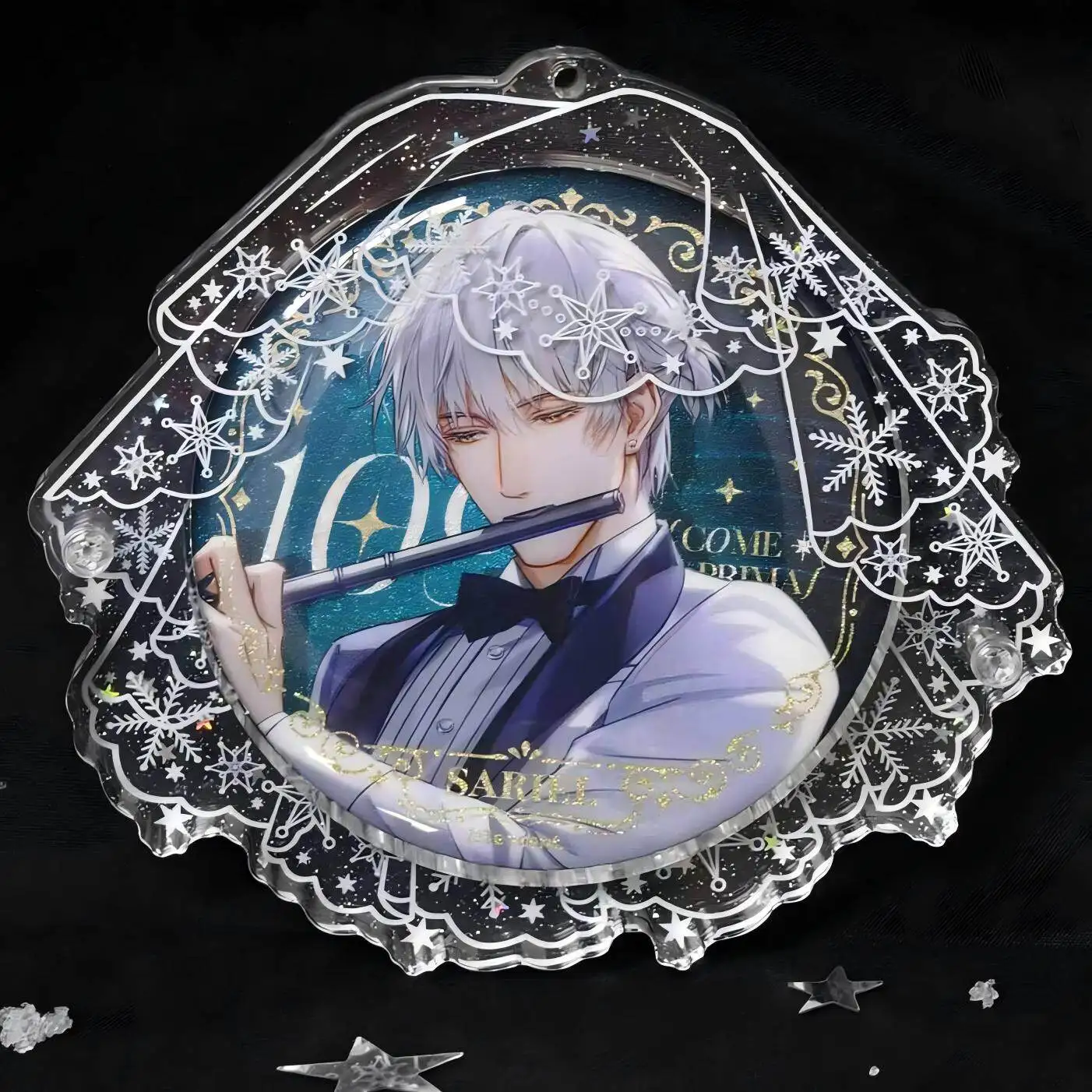 Dream Wedding Veil Acrylic Badge Holder, Glitter Ver 58mm/75mm Anime Goods Brooch Display Protector Case with Snowflake Print