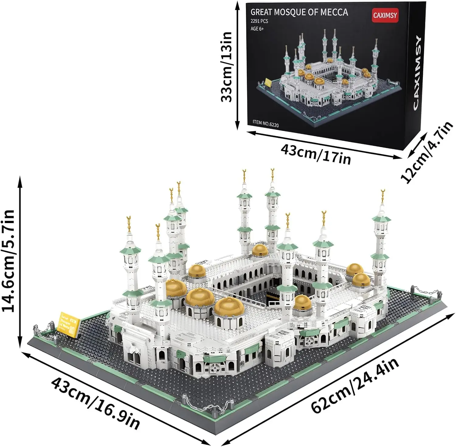Tolle Moschee von Mekka, Bausteine-Set, islamisches Servies, Architekturmodell, Spielzeug, muslimische Eid-Geschenke für Kinder und Erwachsene, 2291-teilig