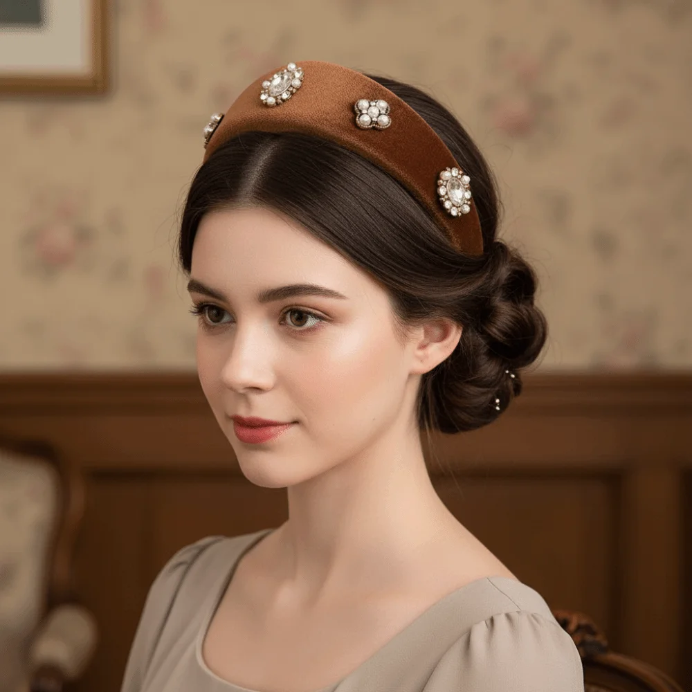 

Elegant Velvet Triangle Headband British Baroque Crown Hair Hoop Classical European American Style Vintage Hair Accessories