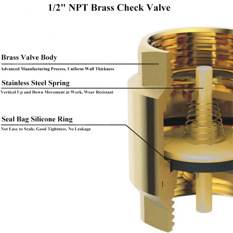 NPT Brass Check Valve Female Thread In Line Spring for Water Control DN15 DN20 DN25 Thicken Anti Backflow Self Priming Pum