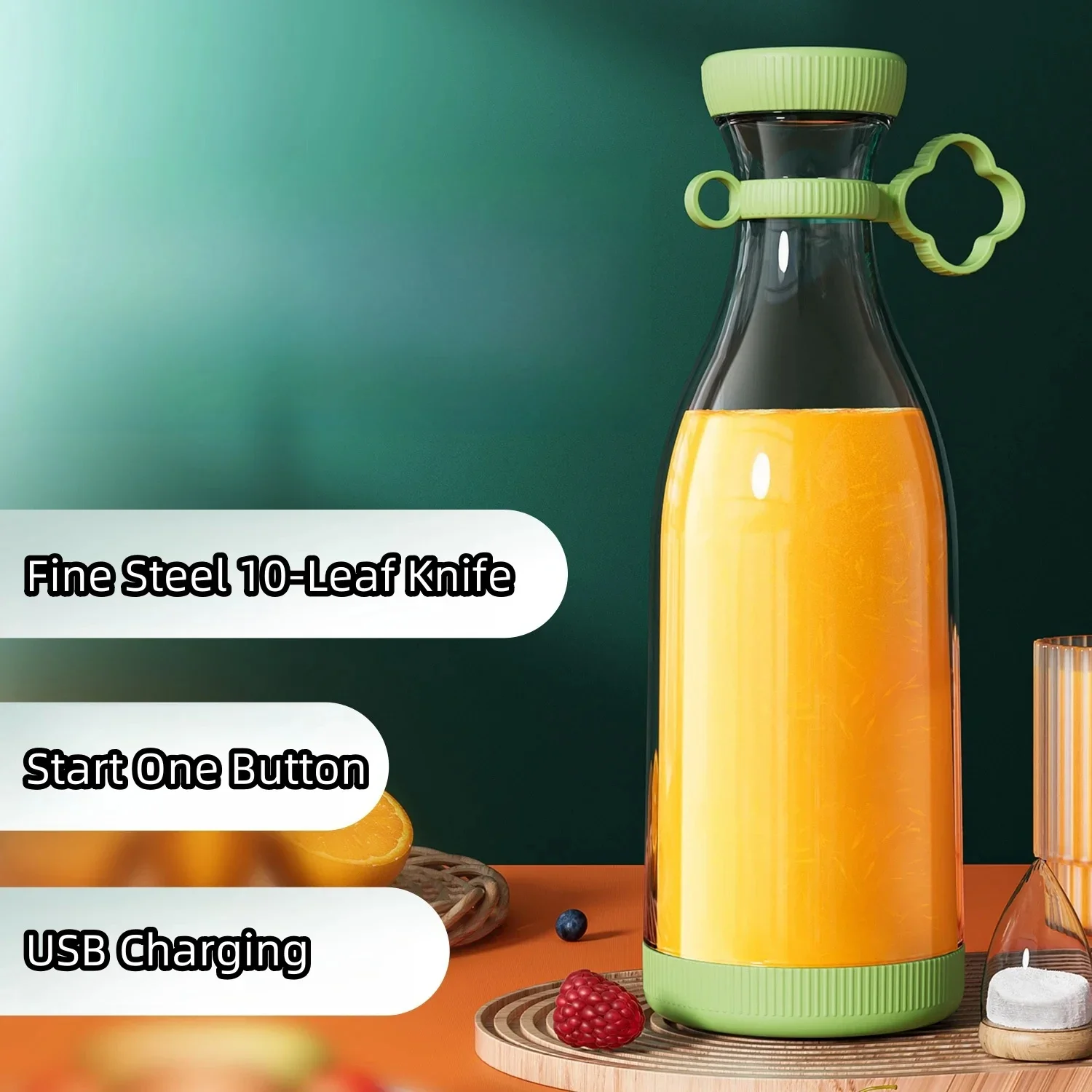 Household Portable Small Juicer Strong Power Stainless Steel 10 Leaf Knife Pull Ring Design USB Charging Multi-function Juicer