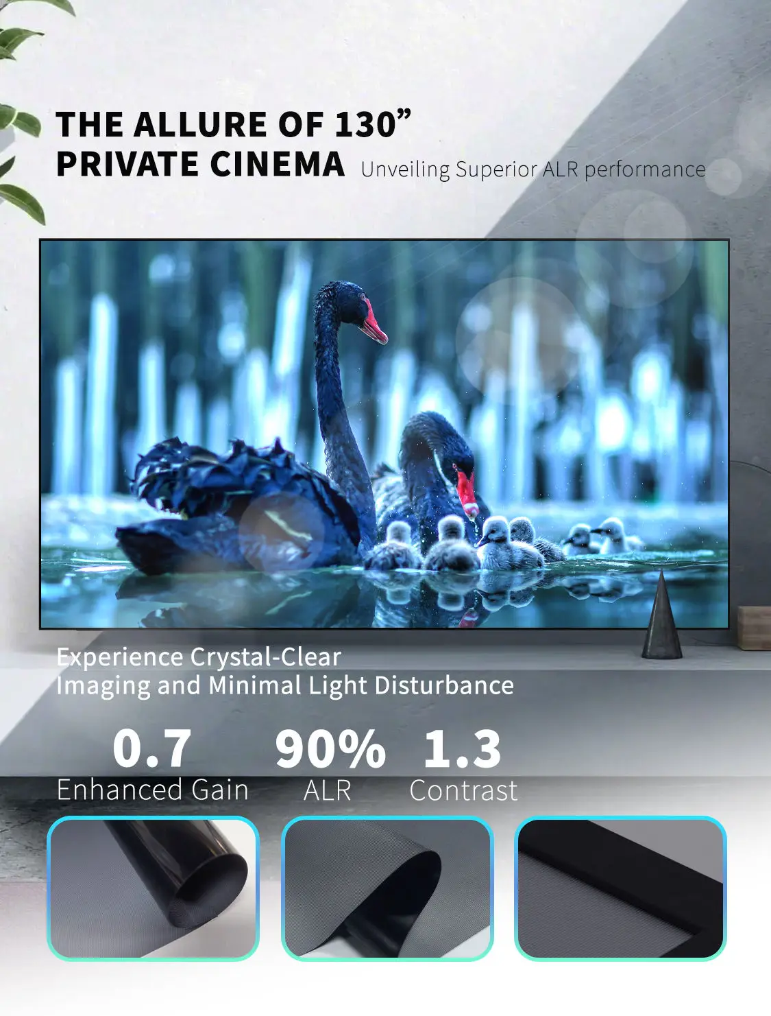 130 "pollici Seamless Premium CBSP PET ALR schermo di proiezione guadagno migliorato montato a parete 4K UST schermo del proiettore ALR a telaio fisso