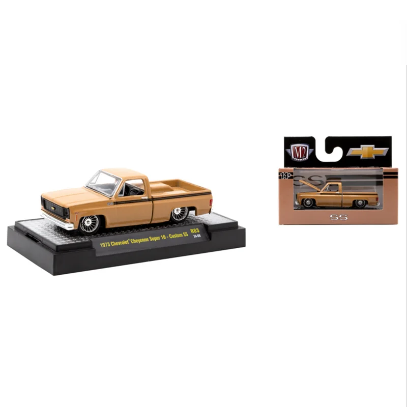 Escala 1:64 aleación fundida 1973 Chevrolet Cheyenne Super 10-coches de juguete SS personalizados modelo clásicos regalos para adultos recuerdo pantalla estática