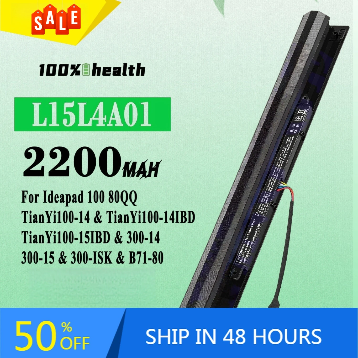 

2200mAh L15S4E01 L15L4E01 L15M4E01 Laptop Battery for Lenovo 300-17ISK 100 80QQ TianYi100-14 TianYi100-14IBD TianYi100-15IBD