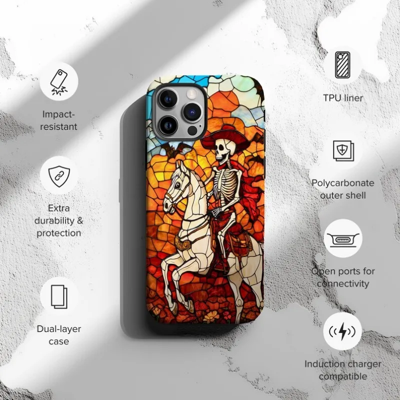 Wild West Skeletom Phone Case For IPHONE 16 15PRO MAX 14 13 12 11 Acrylic TPU Two in one magnetic Phone Cases