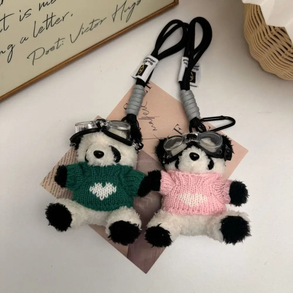 LLavero de Panda de dibujos animados, ropa de felpa, gafas encantadoras, llavero de muñeco de oso para bolso, mochila, colgante, llaveros de pareja, regalos creativos