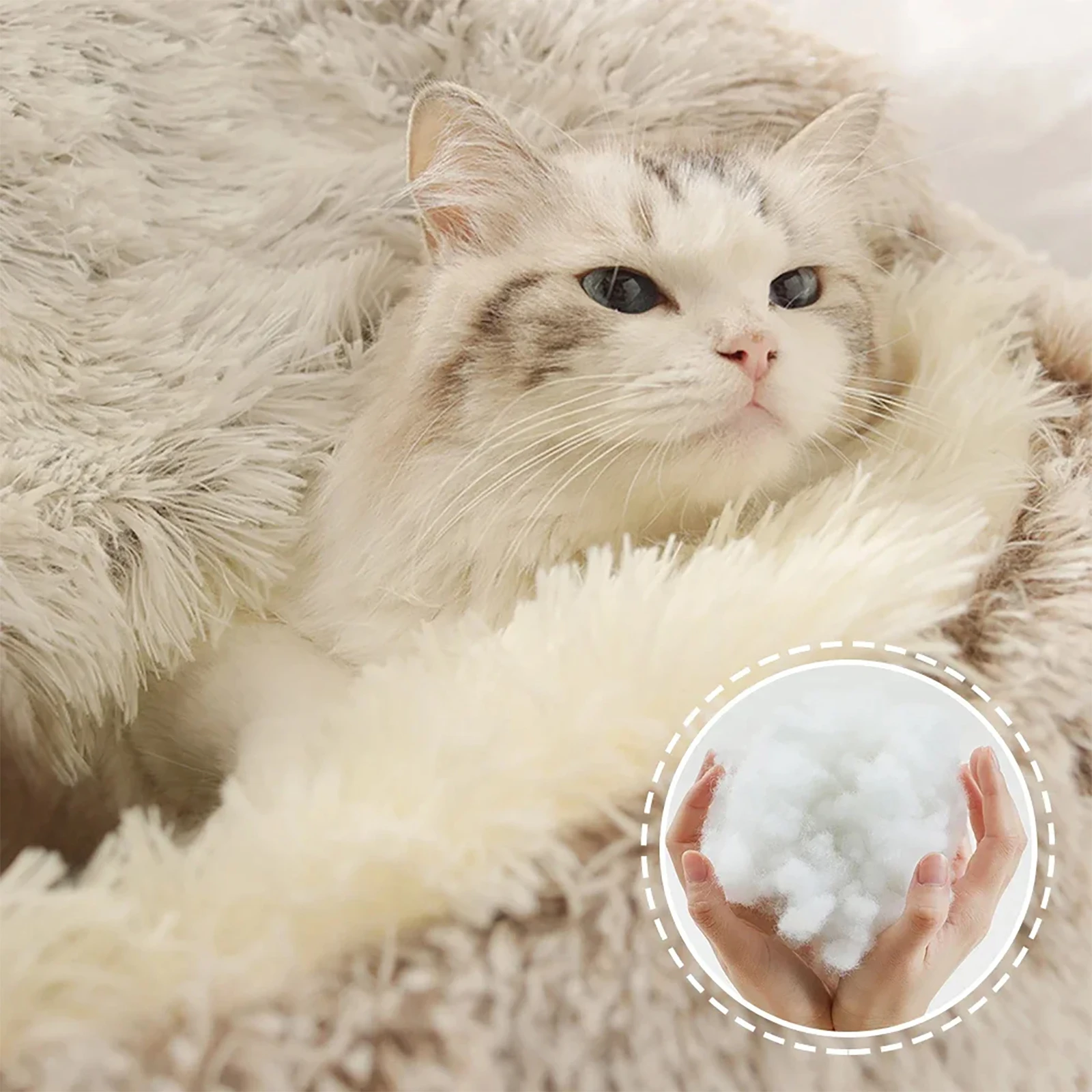 Soft Plush Round Cat Bed Warm Comfortable Winter Long Plush Pet Cat Bed Round Semi Enclosed Cat Nest For Small Dogs Sleep Bag