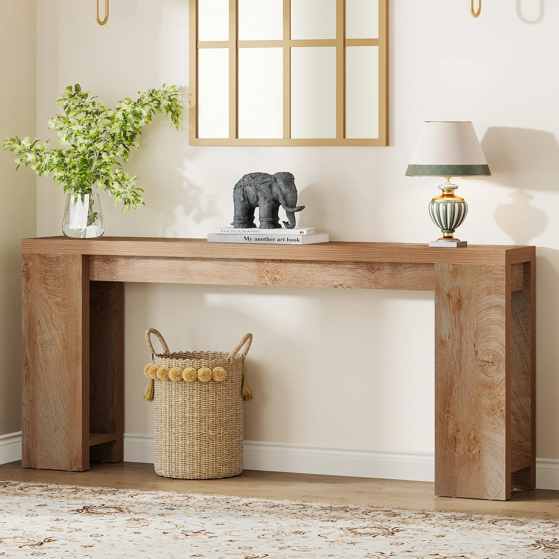 Entrance table, American retro log wind corridor strip table, living room entry non-solid wood table case console