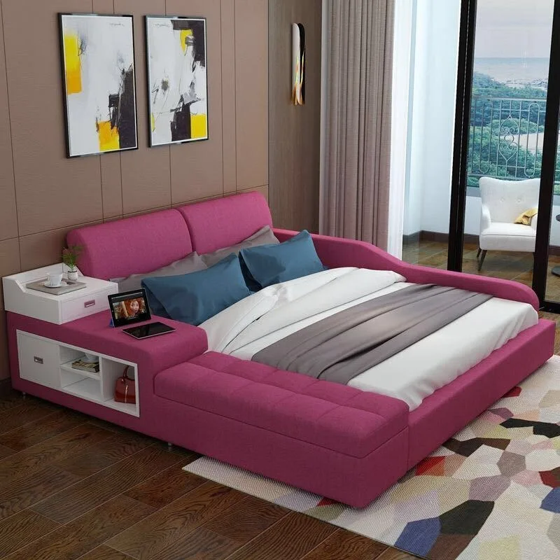 & Frame Luxury Fancy Bed Relaxing Queen Multifunctional Double Bed Comfortable Sleeper Organiser Headboards Furniture Accessorie