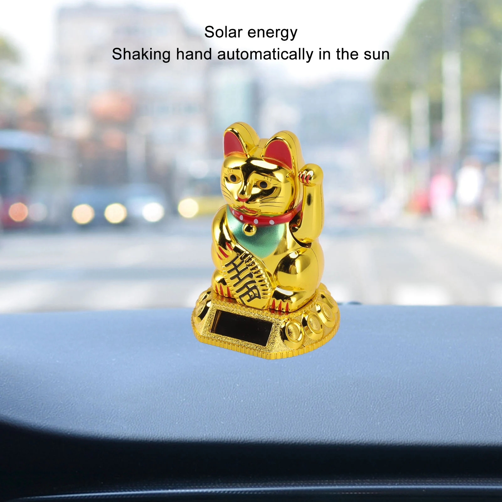 Chinese Lucky Cat Decoration Figurine Gold White Waving Arm Solar Light Induction Animal Statue Home Car Ornaments