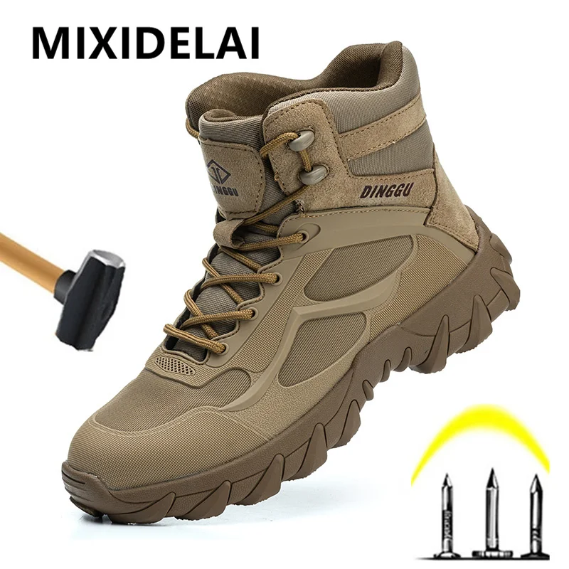 Safety Boots Men Puncture-Proof Work Boots Steel Toe Shoes Mid-Calf Boots Outdoors Combat Boots Protective Shoes Indestructible