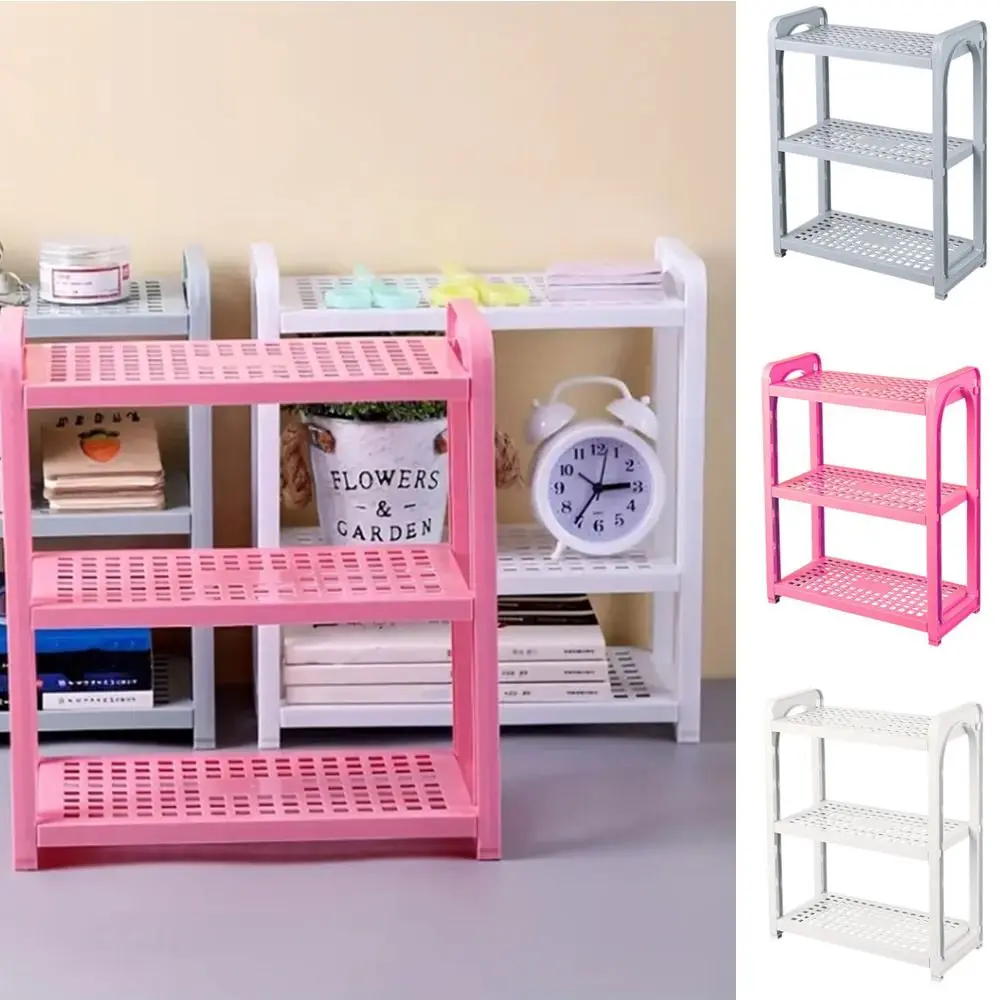 Storing Blue/Pink/White Three-Layer Storage Rack Adjustable Multifunctional Plastic Desk Shelves Hollow Assembled Kitchen