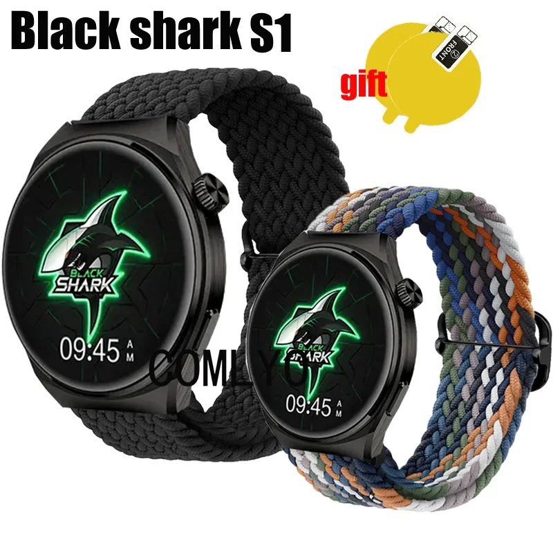 3in1 For Black Shark S1 Strap smart watch Band Nylon Belt Adjustable Soft Wristband Bracelet Screen protector film