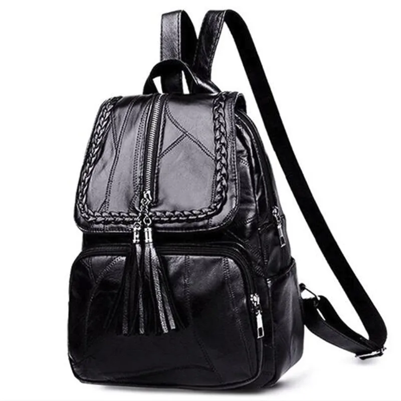 2024 Women\'s PU Leather backpack School bag classic black waterproof travel multi-function Shoulder bag