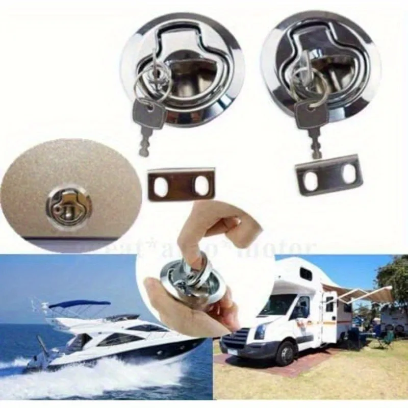 1pc Boat Latches Flush Pull Slam Latch for Boat Boor Latches Handle Keyed Lock Locking Style Silver