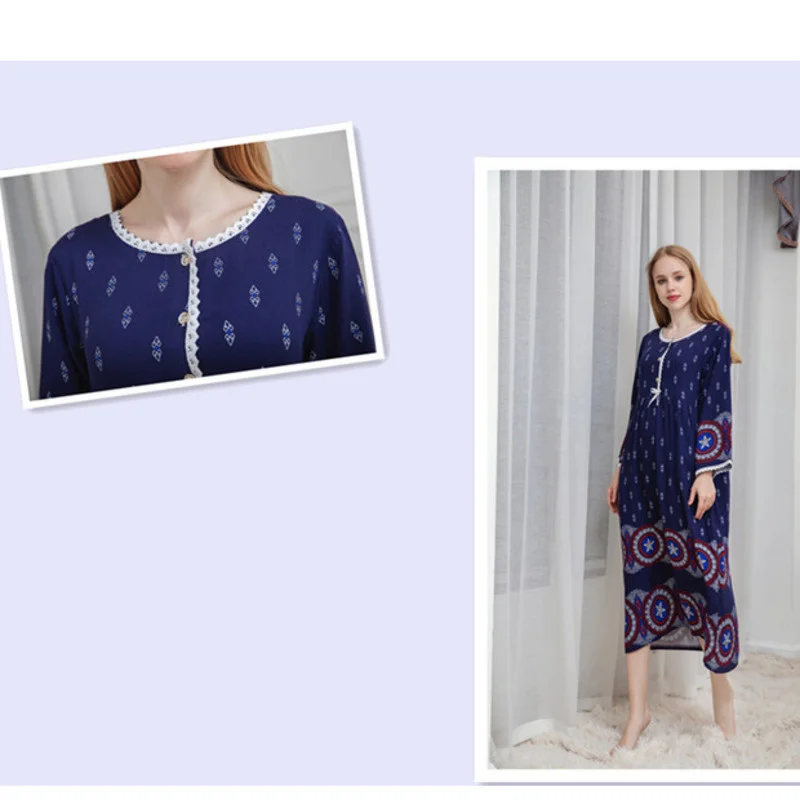 Womens Nightdress Cotton Long Sleeve Loose Nightgowns Spring Sleepwear Pajamas Robe Homewear Sleepdress Long Home Dressing Gowns